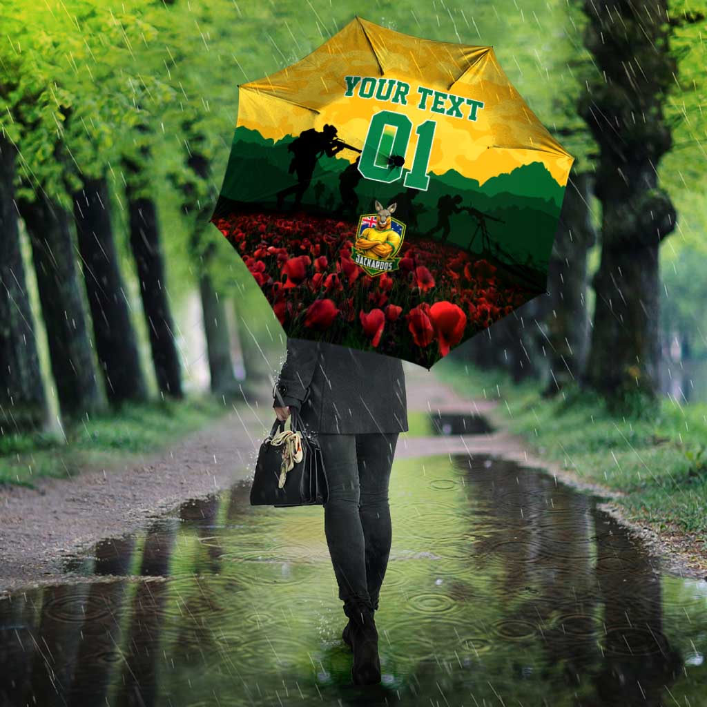 Personalized Australian Jackaroos ANZAC Umbrella Poppy Field Soldiers Silhouette Sunset Commemorative Design