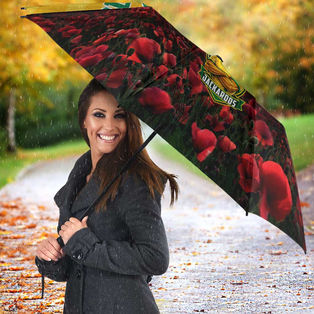 Personalized Australian Jackaroos ANZAC Umbrella Poppy Field Soldiers Silhouette Sunset Commemorative Design