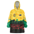 Personalized Australian Jackaroos ANZAC Wearable Blanket Hoodie Poppy Field Soldiers Silhouette Sunset Commemorative Design