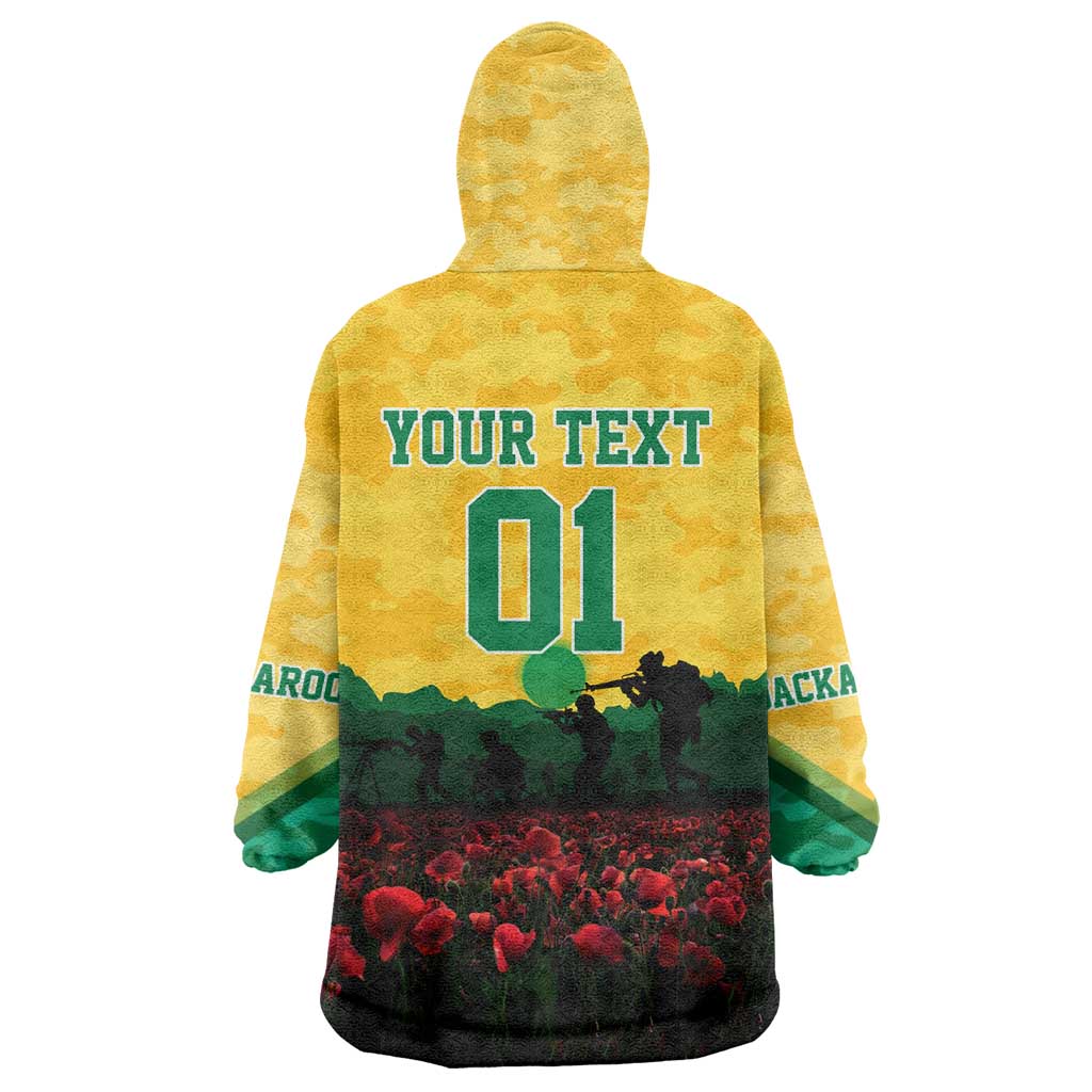 Personalized Australian Jackaroos ANZAC Wearable Blanket Hoodie Poppy Field Soldiers Silhouette Sunset Commemorative Design