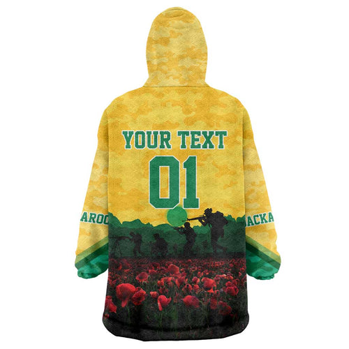 Personalized Australian Jackaroos ANZAC Wearable Blanket Hoodie Poppy Field Soldiers Silhouette Sunset Commemorative Design