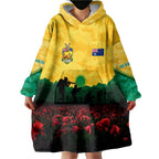 Personalized Australian Jackaroos ANZAC Wearable Blanket Hoodie Poppy Field Soldiers Silhouette Sunset Commemorative Design