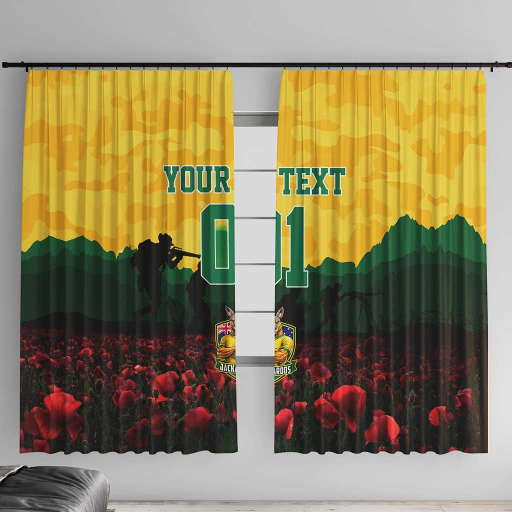 Personalized Australian Jackaroos ANZAC Window Curtain Poppy Field Soldiers Silhouette Sunset Commemorative Design