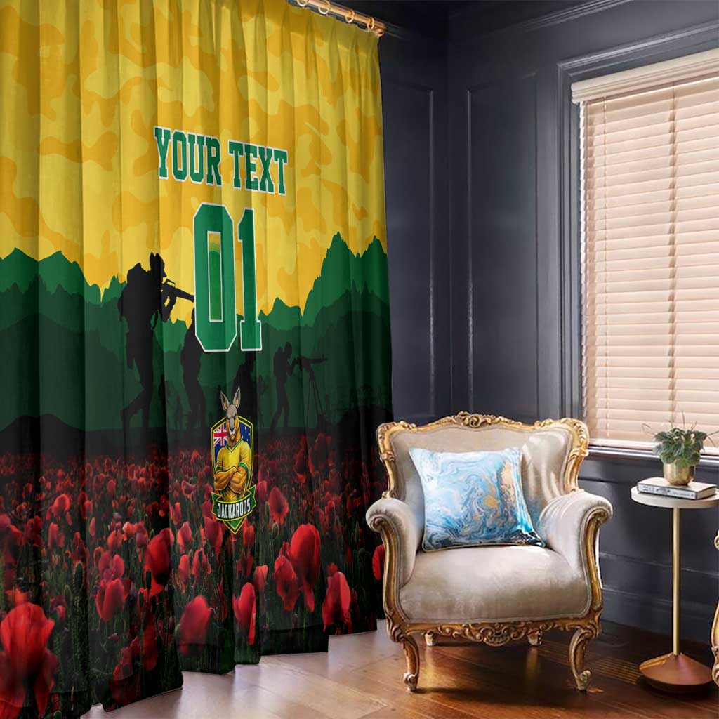 Personalized Australian Jackaroos ANZAC Window Curtain Poppy Field Soldiers Silhouette Sunset Commemorative Design