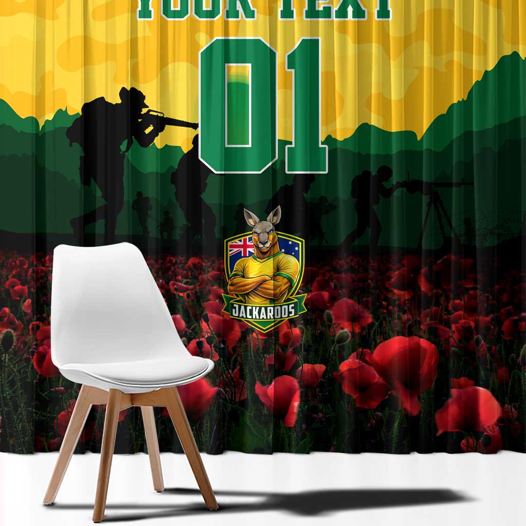 Personalized Australian Jackaroos ANZAC Window Curtain Poppy Field Soldiers Silhouette Sunset Commemorative Design