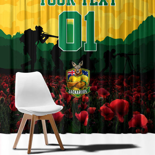 Personalized Australian Jackaroos ANZAC Window Curtain Poppy Field Soldiers Silhouette Sunset Commemorative Design