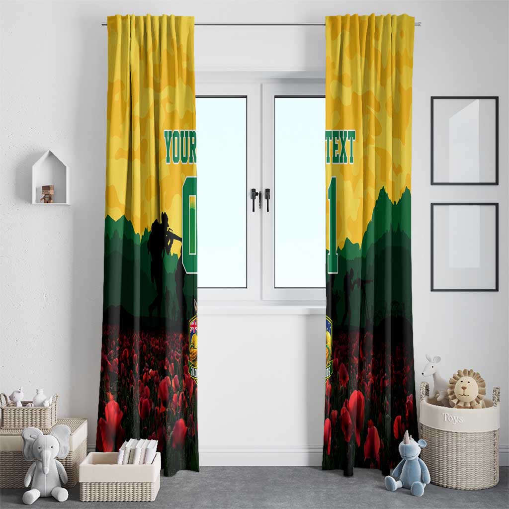 Personalized Australian Jackaroos ANZAC Window Curtain Poppy Field Soldiers Silhouette Sunset Commemorative Design