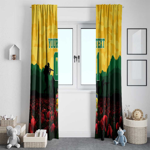 Personalized Australian Jackaroos ANZAC Window Curtain Poppy Field Soldiers Silhouette Sunset Commemorative Design