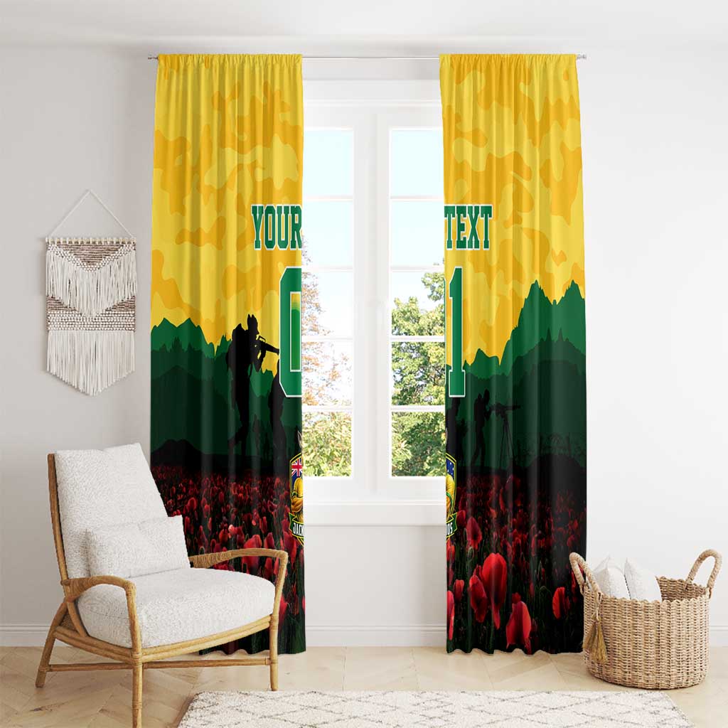Personalized Australian Jackaroos ANZAC Window Curtain Poppy Field Soldiers Silhouette Sunset Commemorative Design