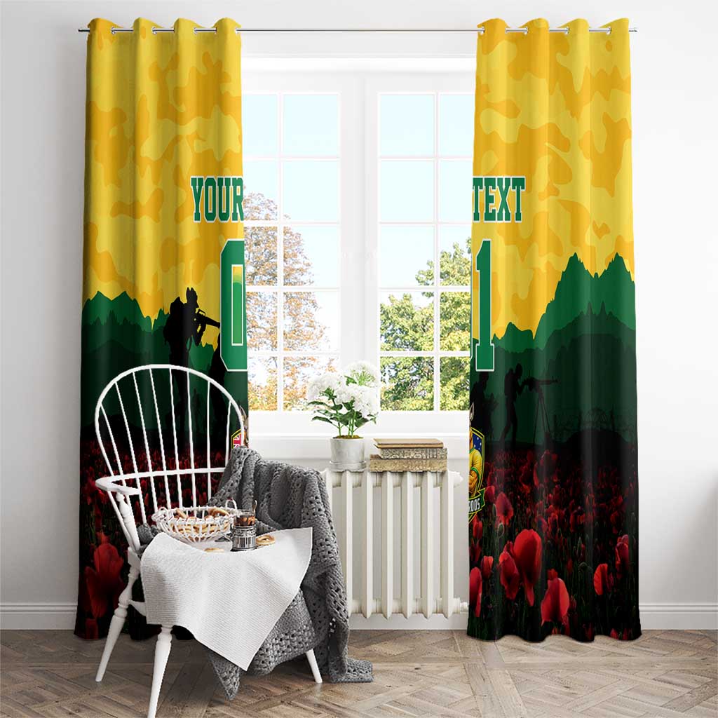 Personalized Australian Jackaroos ANZAC Window Curtain Poppy Field Soldiers Silhouette Sunset Commemorative Design