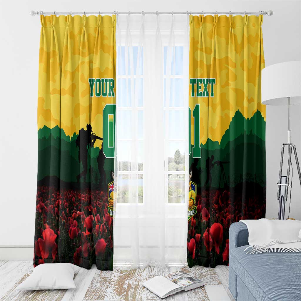 Personalized Australian Jackaroos ANZAC Window Curtain Poppy Field Soldiers Silhouette Sunset Commemorative Design