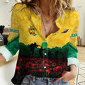 Personalized Australian Jackaroos ANZAC Women Casual Shirt Poppy Field Soldiers Silhouette Sunset Commemorative Design