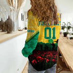 Personalized Australian Jackaroos ANZAC Women Casual Shirt Poppy Field Soldiers Silhouette Sunset Commemorative Design