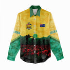 Personalized Australian Jackaroos ANZAC Women Casual Shirt Poppy Field Soldiers Silhouette Sunset Commemorative Design
