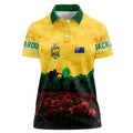 Personalized Australian Jackaroos ANZAC Women Polo Shirt Poppy Field Soldiers Silhouette Sunset Commemorative Design