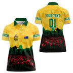 Personalized Australian Jackaroos ANZAC Women Polo Shirt Poppy Field Soldiers Silhouette Sunset Commemorative Design