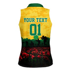 Personalized Australian Jackaroos ANZAC Women Sleeveless Polo Shirt Poppy Field Soldiers Silhouette Sunset Commemorative Design