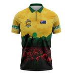 Personalized Australian Jackaroos ANZAC Zipper Polo Shirt Poppy Field Soldiers Silhouette Sunset Commemorative Design