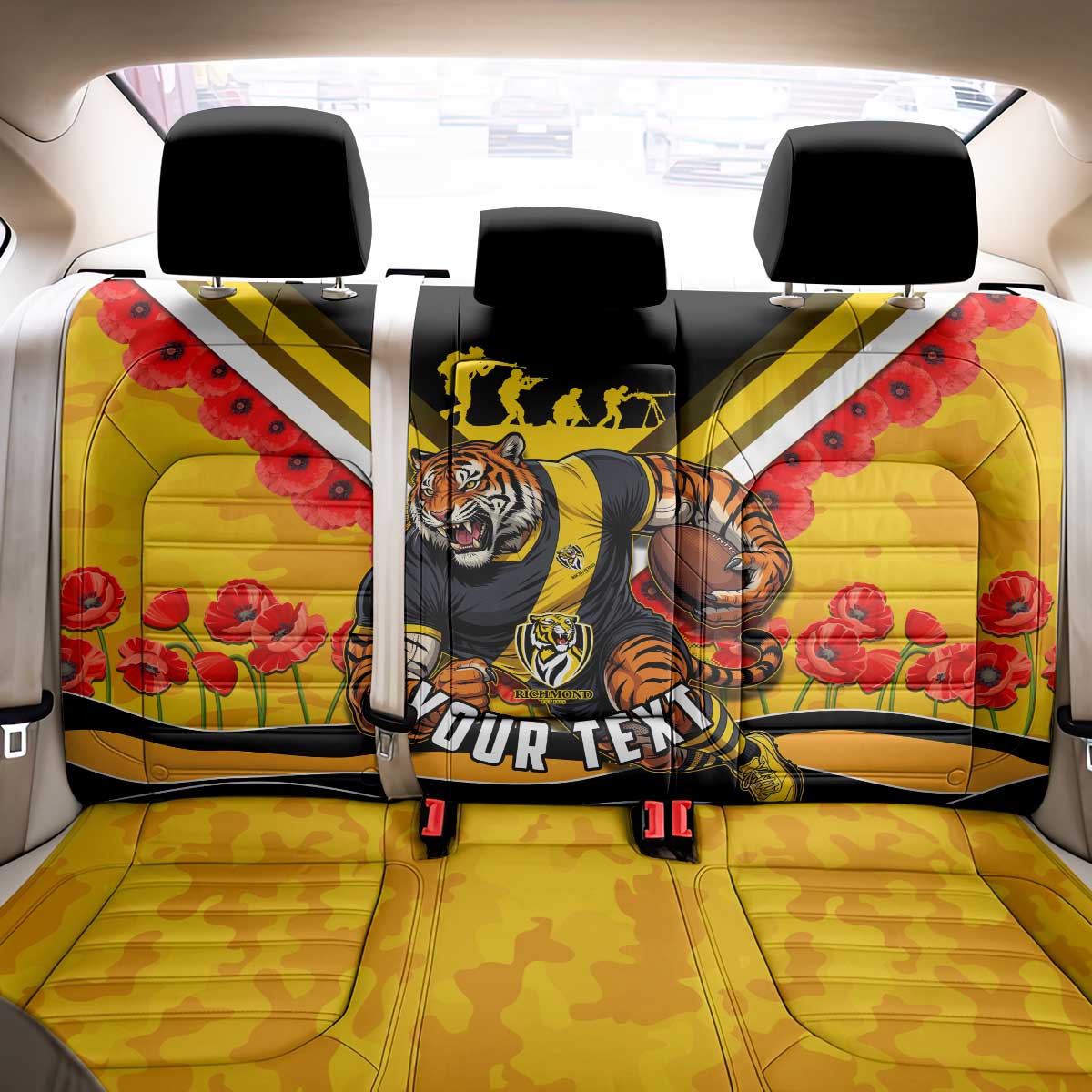 Personalised Richmond Tiger ANZAC Back Car Seat Cover Military Remembrance Australian Football Mascot Camouflage