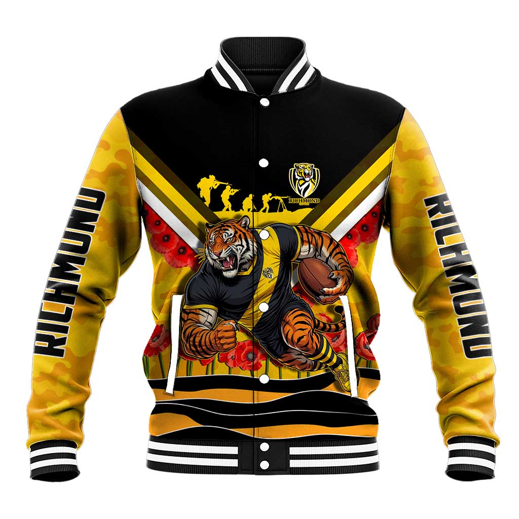 Personalised Richmond Tiger ANZAC Baseball Jacket Military Remembrance Australian Football Mascot Camouflage