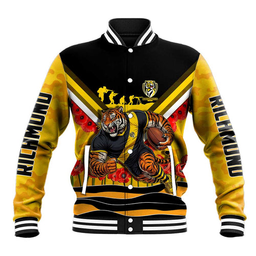 Personalised Richmond Tiger ANZAC Baseball Jacket Military Remembrance Australian Football Mascot Camouflage