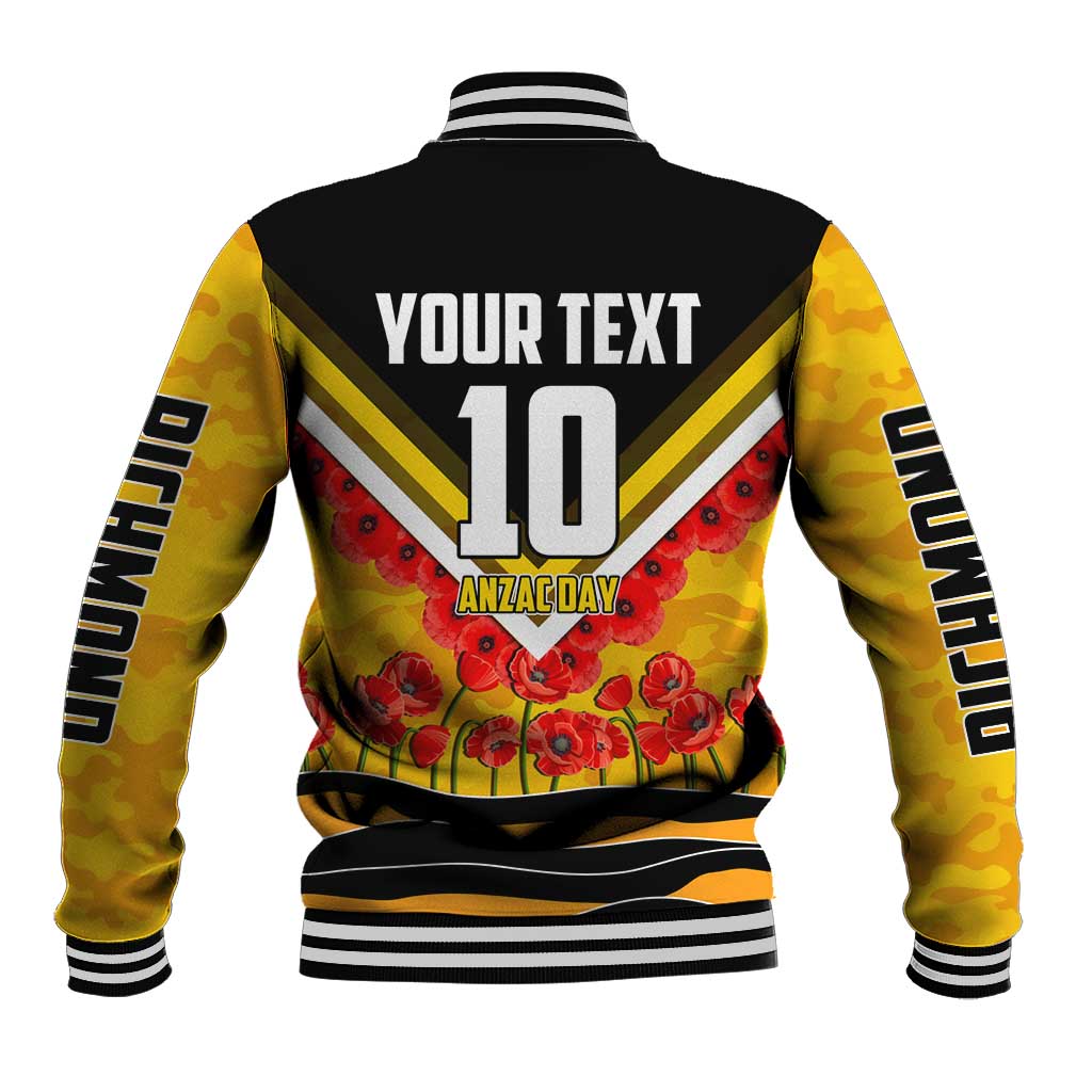 Personalised Richmond Tiger ANZAC Baseball Jacket Military Remembrance Australian Football Mascot Camouflage