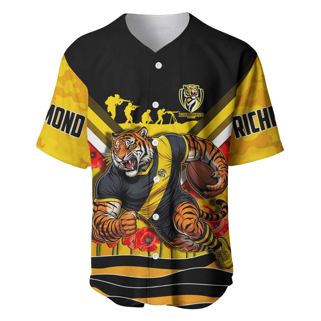 Personalised Richmond Tiger ANZAC Baseball Jersey Military Remembrance Australian Football Mascot Camouflage