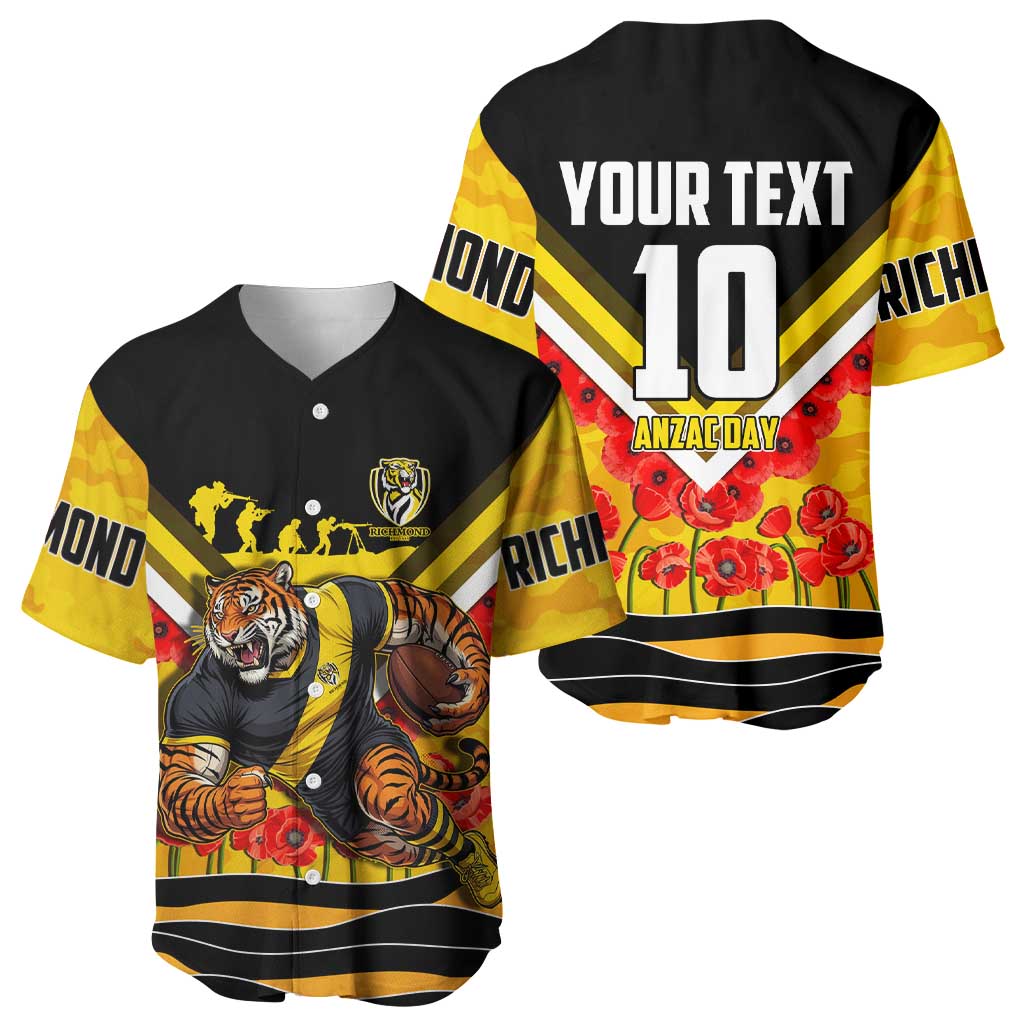 Personalised Richmond Tiger ANZAC Baseball Jersey Military Remembrance Australian Football Mascot Camouflage