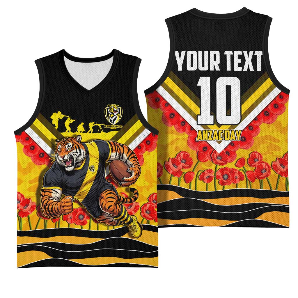 Personalised Richmond Tiger ANZAC Basketball Jersey Military Remembrance Australian Football Mascot Camouflage
