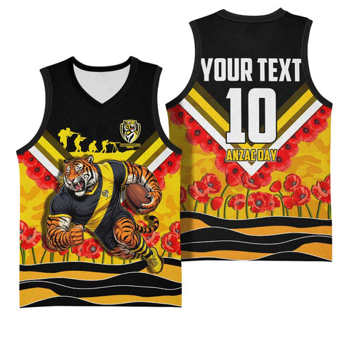 Personalised Richmond Tiger ANZAC Basketball Jersey Military Remembrance Australian Football Mascot Camouflage