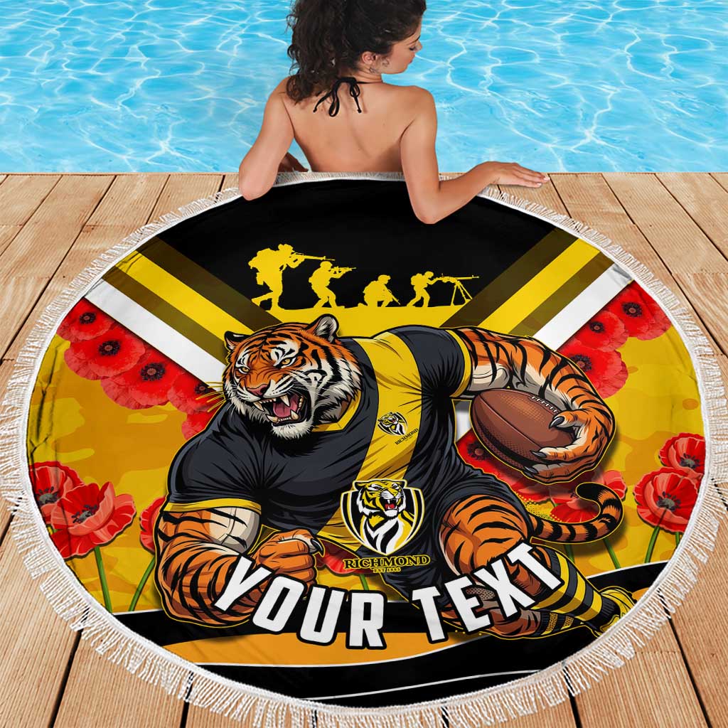 Personalised Richmond Tiger ANZAC Beach Blanket Military Remembrance Australian Football Mascot Camouflage