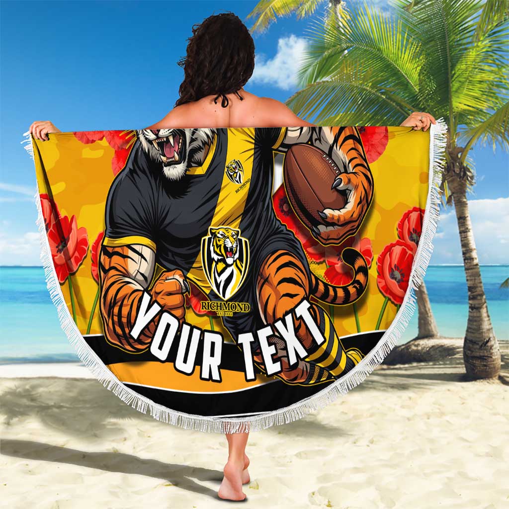 Personalised Richmond Tiger ANZAC Beach Blanket Military Remembrance Australian Football Mascot Camouflage