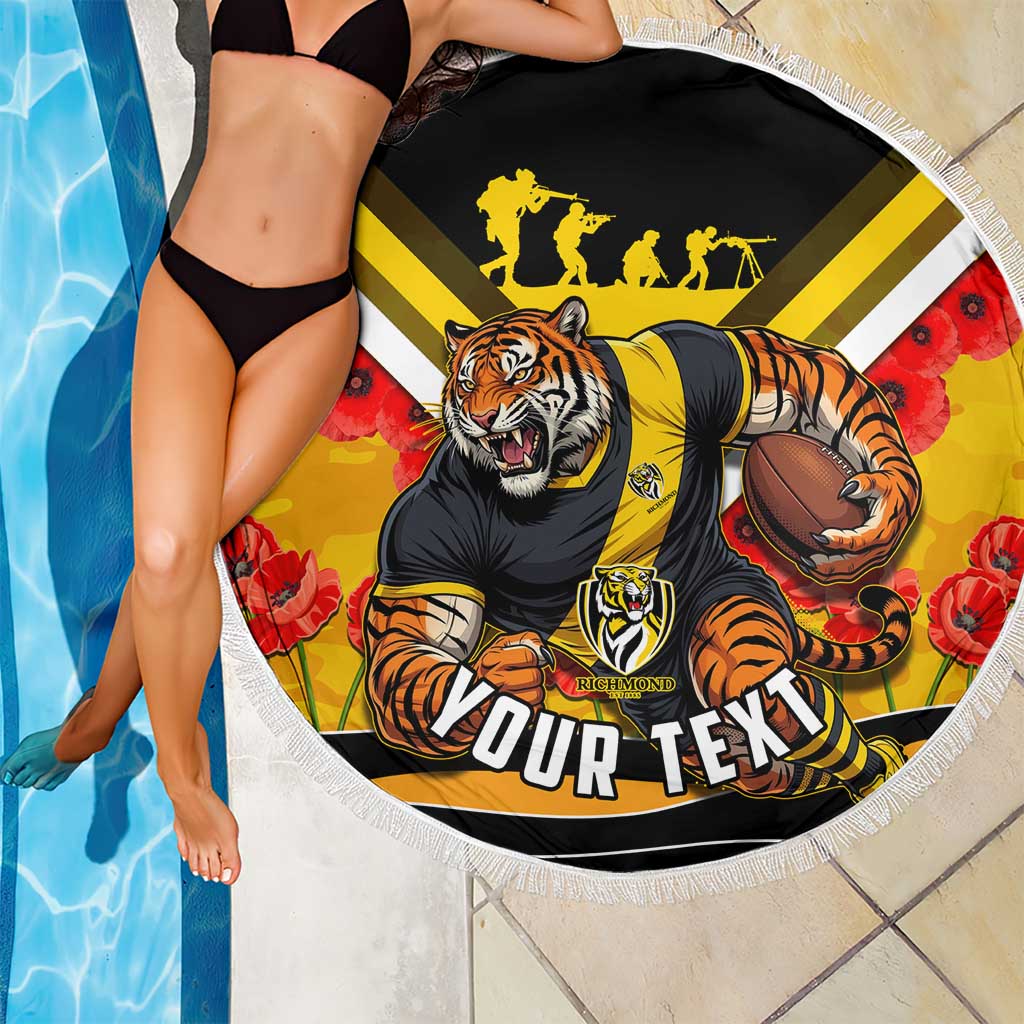 Personalised Richmond Tiger ANZAC Beach Blanket Military Remembrance Australian Football Mascot Camouflage