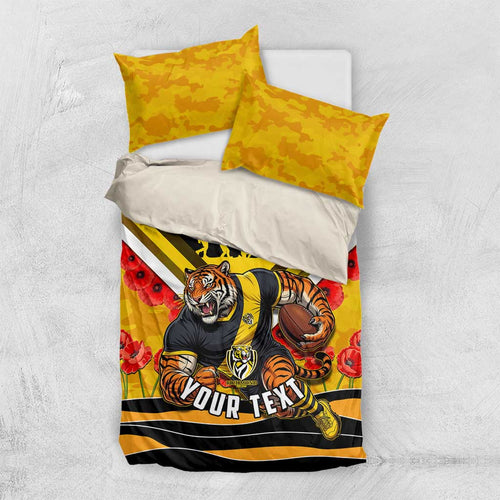 Personalised Richmond Tiger ANZAC Bedding Set Military Remembrance Australian Football Mascot Camouflage