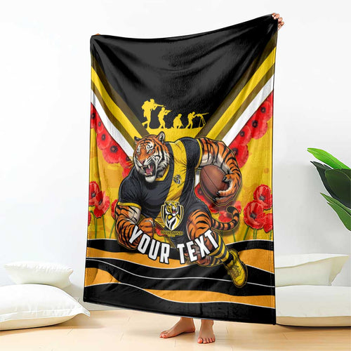 Personalised Richmond Tiger ANZAC Blanket Military Remembrance Australian Football Mascot Camouflage