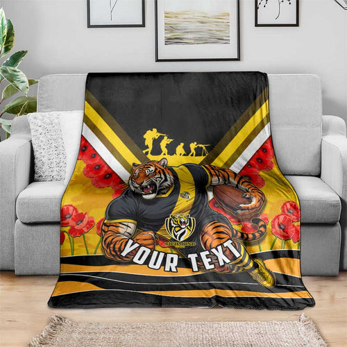 Personalised Richmond Tiger ANZAC Blanket Military Remembrance Australian Football Mascot Camouflage