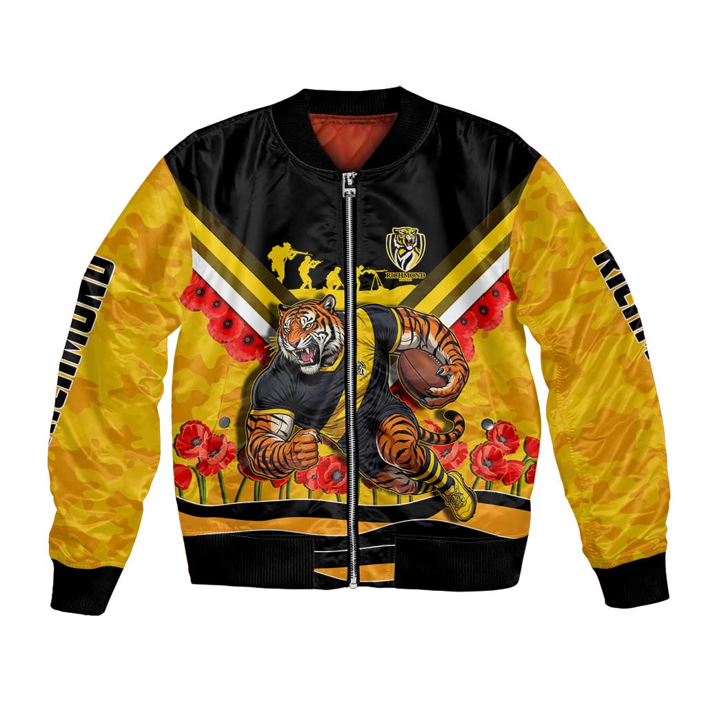 Personalised Richmond Tiger ANZAC Bomber Jacket Military Remembrance Australian Football Mascot Camouflage