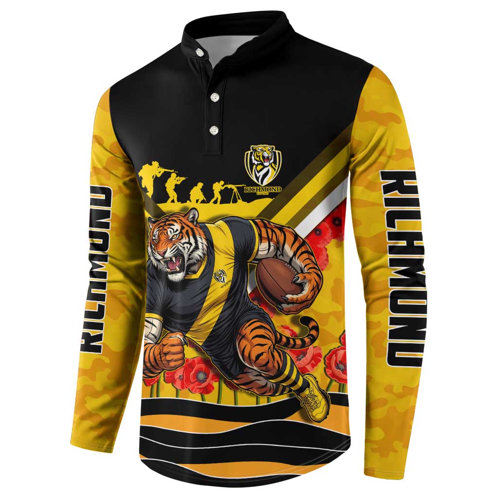 Personalised Richmond Tiger ANZAC Button Sweatshirt Military Remembrance Australian Football Mascot Camouflage
