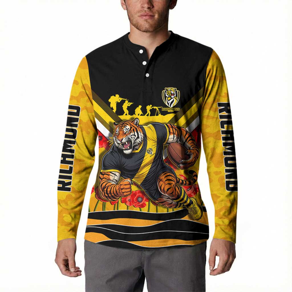 Personalised Richmond Tiger ANZAC Button Sweatshirt Military Remembrance Australian Football Mascot Camouflage