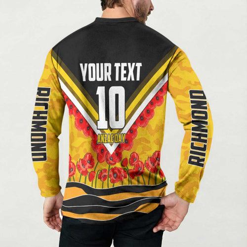 Personalised Richmond Tiger ANZAC Button Sweatshirt Military Remembrance Australian Football Mascot Camouflage