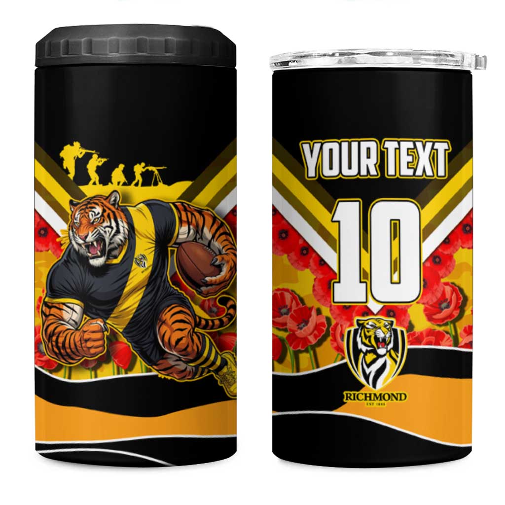 Personalised Richmond Tiger ANZAC 4 in 1 Can Cooler Tumbler Military Remembrance Australian Football Mascot Camouflage
