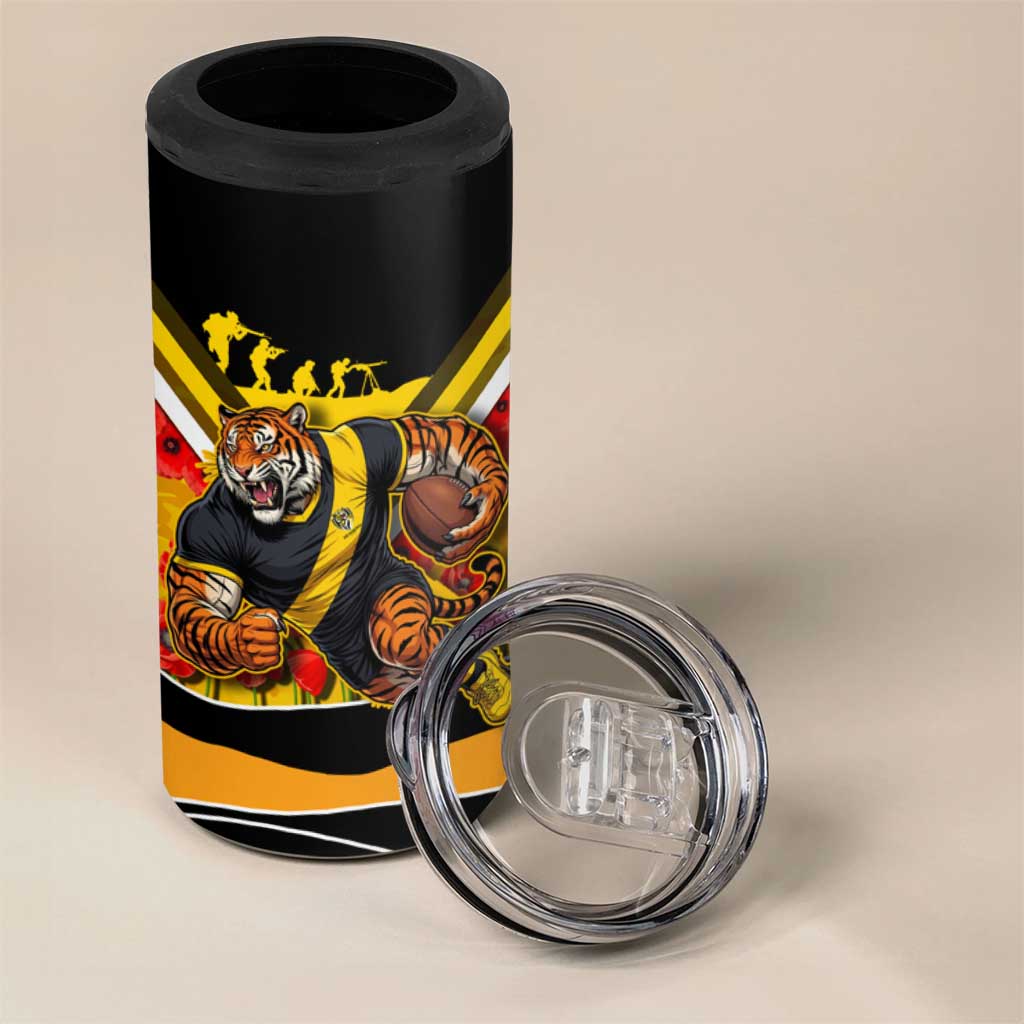 Personalised Richmond Tiger ANZAC 4 in 1 Can Cooler Tumbler Military Remembrance Australian Football Mascot Camouflage