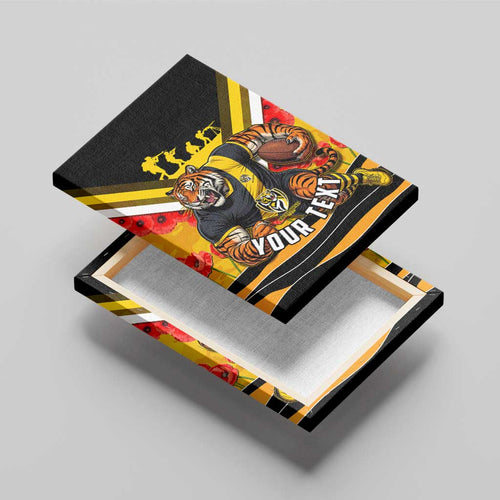 Personalised Richmond Tiger ANZAC Canvas Wall Art Military Remembrance Australian Football Mascot Camouflage