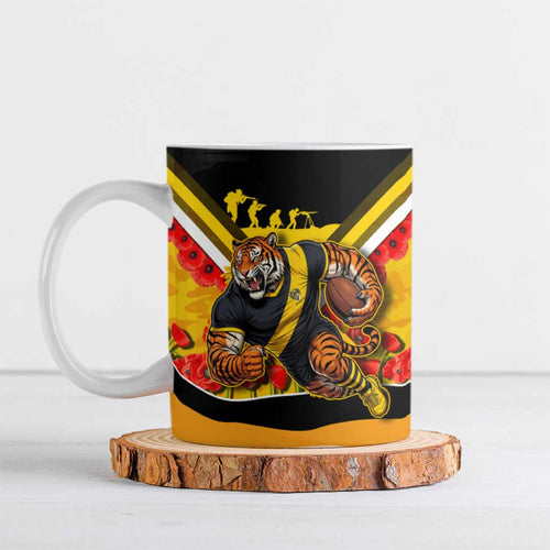 Personalised Richmond Tiger ANZAC Ceramic Mug Military Remembrance Australian Football Mascot Camouflage