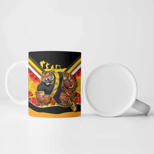 Personalised Richmond Tiger ANZAC Ceramic Mug Military Remembrance Australian Football Mascot Camouflage