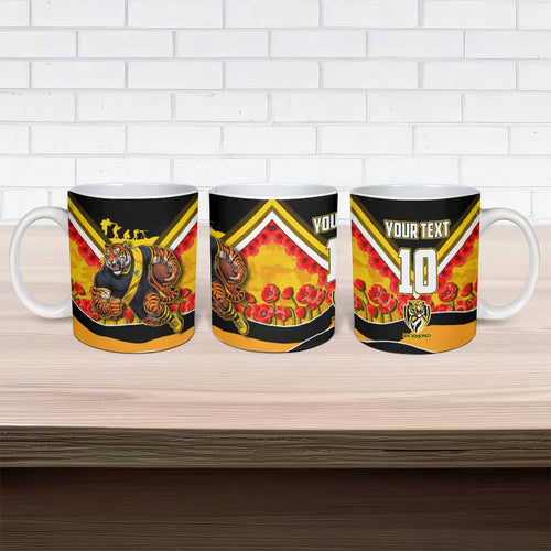 Personalised Richmond Tiger ANZAC Ceramic Mug Military Remembrance Australian Football Mascot Camouflage