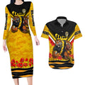 Personalised Richmond Tiger ANZAC Couples Matching Long Sleeve Bodycon Dress and Hawaiian Shirt Military Remembrance Australian Football Mascot Camouflage