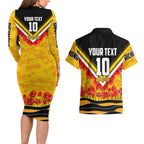 Personalised Richmond Tiger ANZAC Couples Matching Long Sleeve Bodycon Dress and Hawaiian Shirt Military Remembrance Australian Football Mascot Camouflage