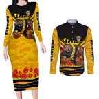 Personalised Richmond Tiger ANZAC Couples Matching Long Sleeve Bodycon Dress and Long Sleeve Button Shirt Military Remembrance Australian Football Mascot Camouflage