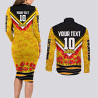 Personalised Richmond Tiger ANZAC Couples Matching Long Sleeve Bodycon Dress and Long Sleeve Button Shirt Military Remembrance Australian Football Mascot Camouflage